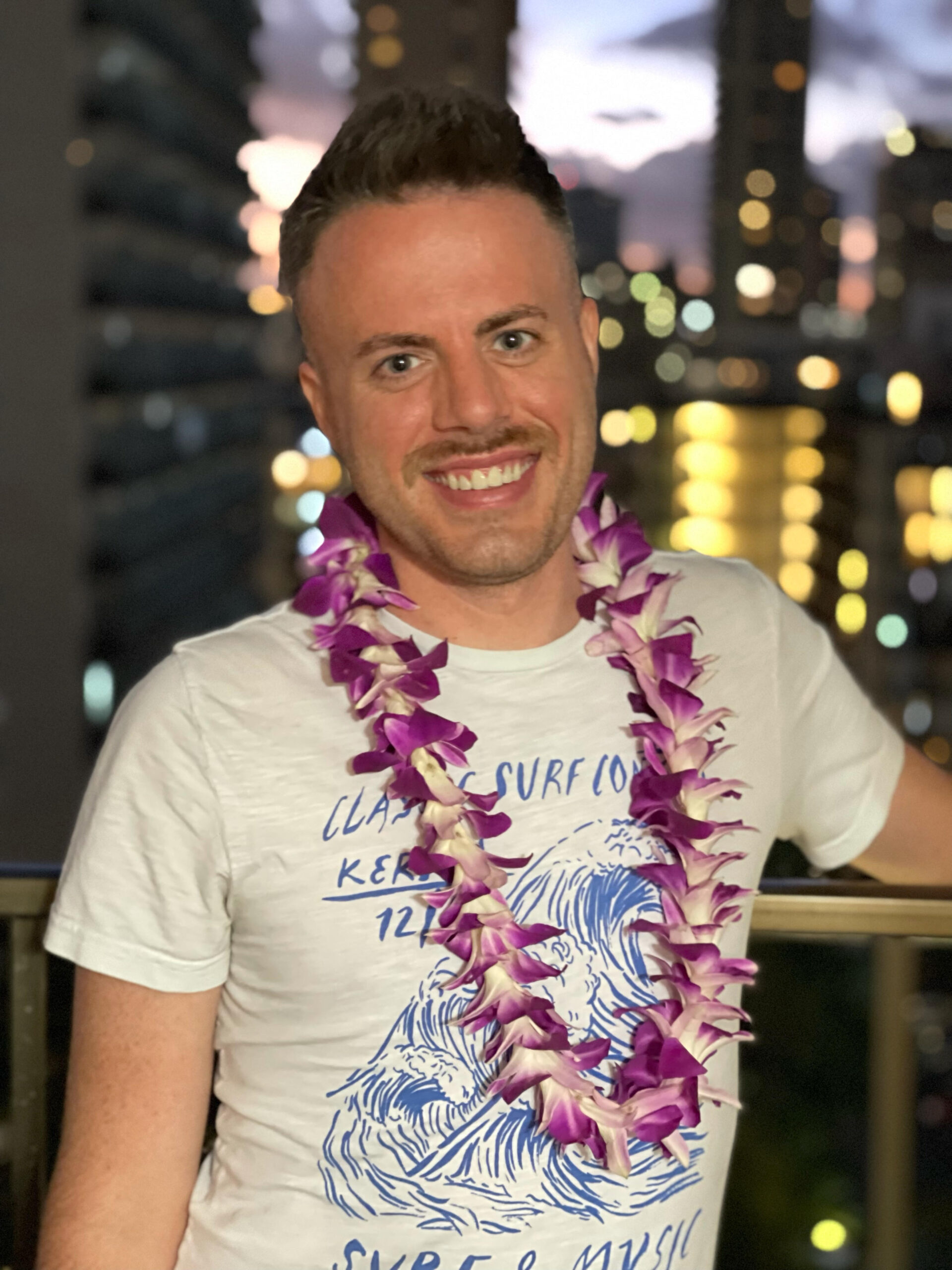 A picture of Jordan the night he arrived to visit Paul in Hawaii. Paul greeted him with a fresh lei.
